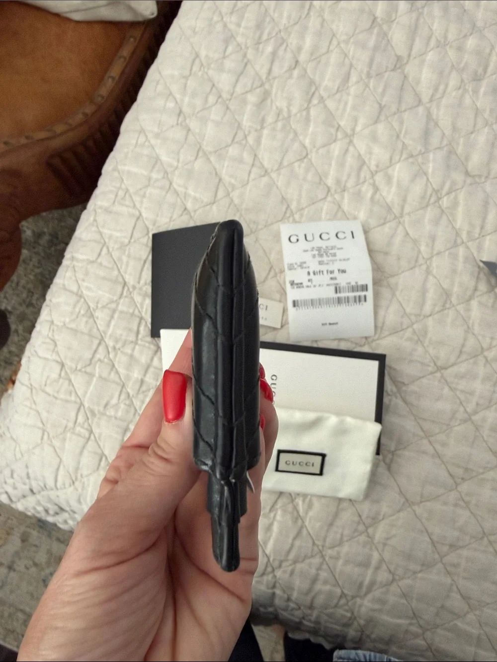 Gucci Black Quilted Leather Card Holder with Gold Double G - Picture 7 of 12
